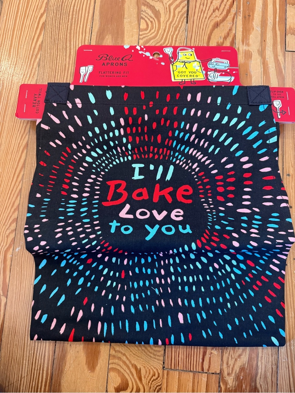 Apron 'I'll Bake Love to You' Kitchen Apron - Black with Multicolor Dots